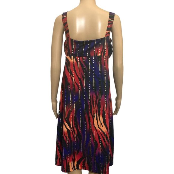 NY Collection Dress Womens L Midi Multicolored Sequins Zip Chest Flowy Stretch - Picture 4 of 6